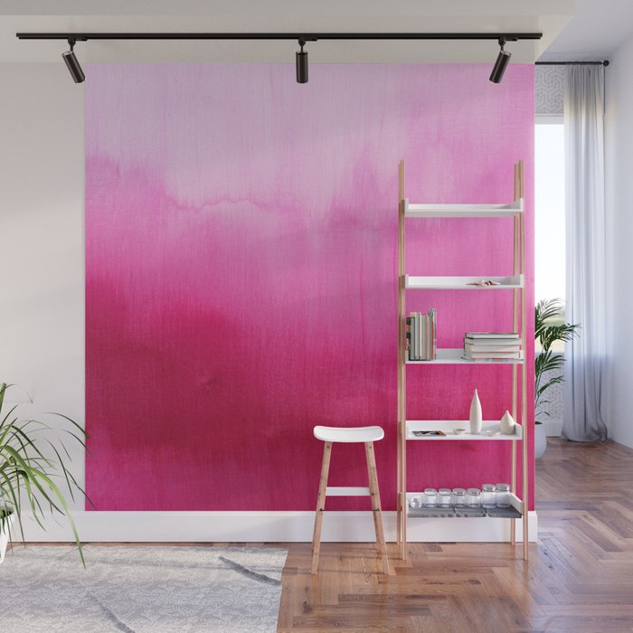 Modern fuchsia watercolor paint brushtrokes Wall Mural Gallery Image 1