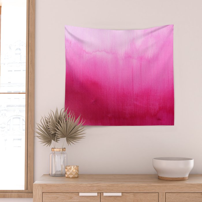 Modern fuchsia watercolor paint brushtrokes Wall Tapestry Gallery Image 2