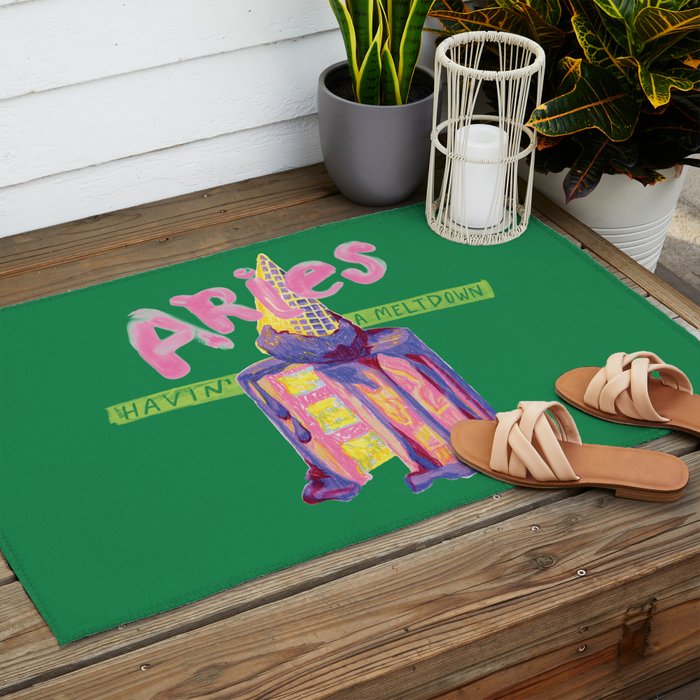 Aries Dessert in Kelly Green & Pink Outdoor Rug Gallery Image 2