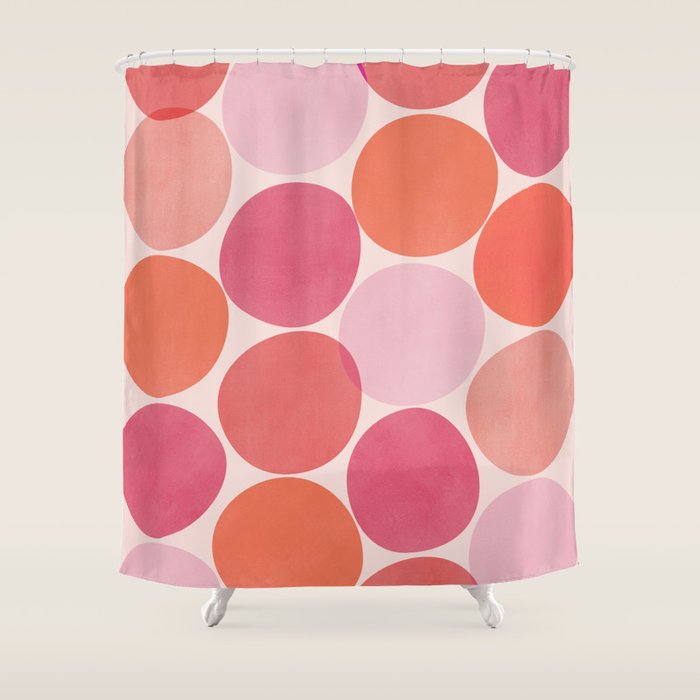 Playful Red and Pink Dots Shower Curtain Gallery Image 1
