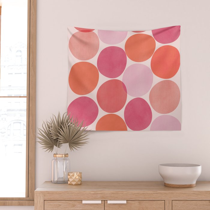 Playful Red and Pink Dots Wall Tapestry Gallery Image 2