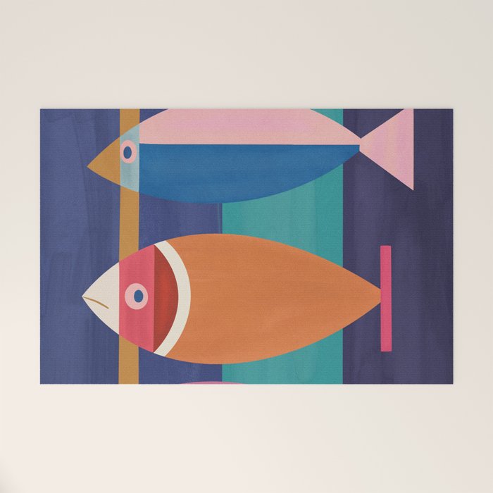 Colorful Abstract Fish Welcome Mat Gallery Image 1