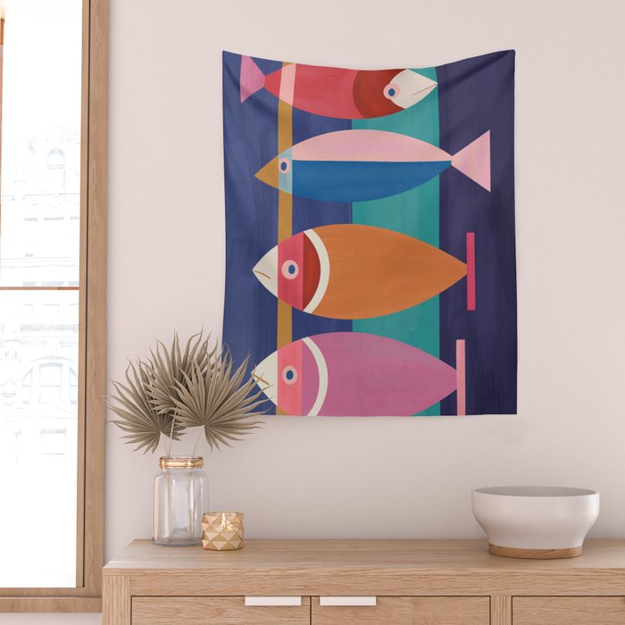 Colorful Abstract Fish Wall Tapestry Gallery Image 2