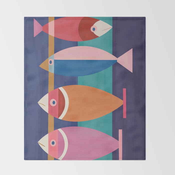 Colorful Abstract Fish Throw Blanket Gallery Image 2