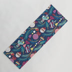 Mexican Christmas Tree // blue background blue pine leaves multicoloured holiday decorations pan dulce balls cacti hearts birds pom-pom garland pinatas santa claus conchas donuts Yoga Mat Gallery Image 1
