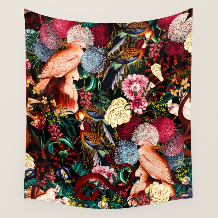 Floral and Animals pattern II Wall Tapestry Gallery Image 1
