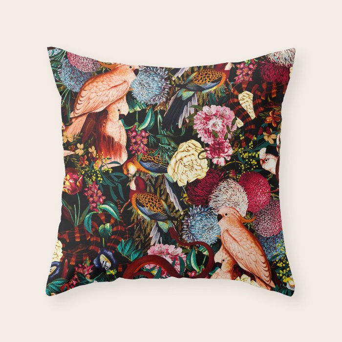 Floral and Animals pattern II Throw Pillow Gallery Image 1