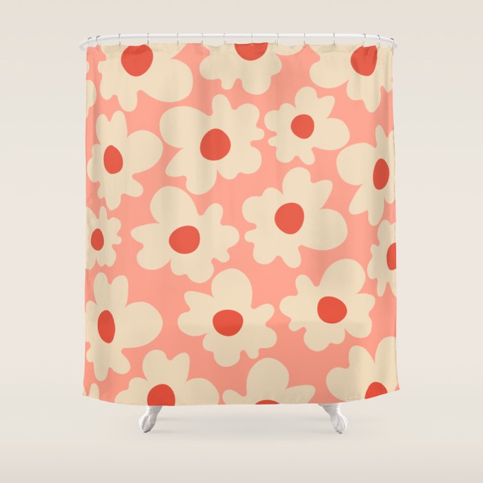 Abstract Flower Shape - Peach, Red and Cream Shower Curtain Gallery Image 1