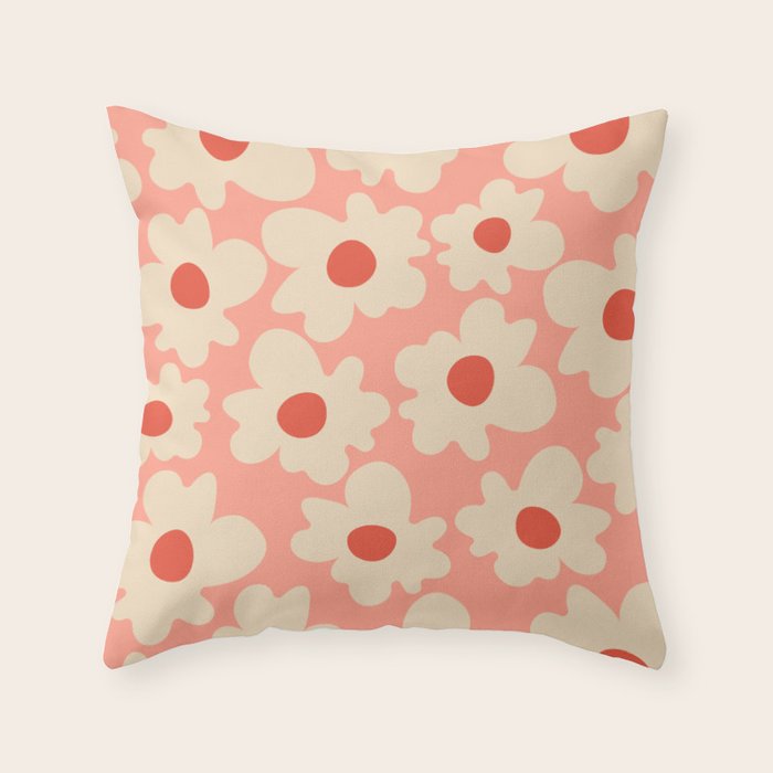 Abstract Flower Shape - Peach, Red and Cream Throw Pillow Gallery Image 6