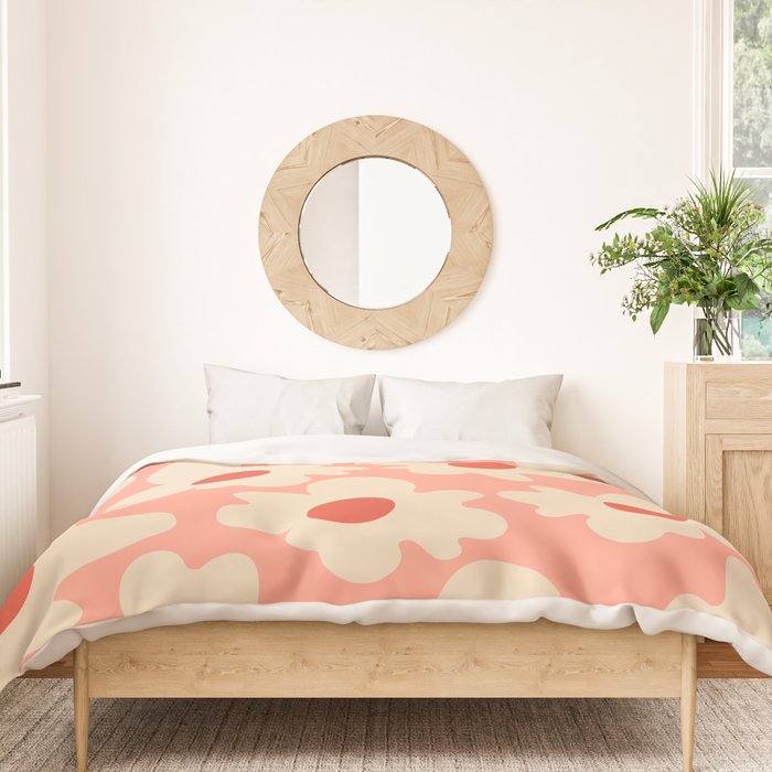 Abstract Flower Shape - Peach, Red and Cream Duvet Cover Gallery Image 3