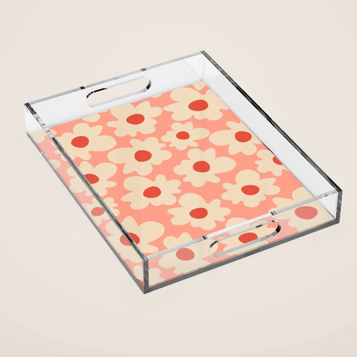 Abstract Flower Shape - Peach, Red and Cream Acrylic Tray Gallery Image 1