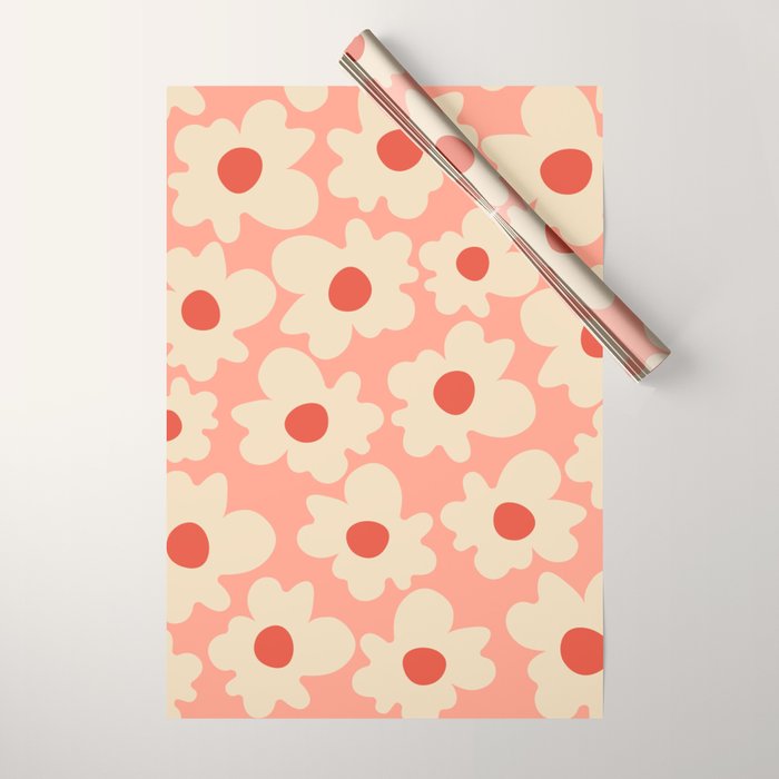 Abstract Flower Shape - Peach, Red and Cream Wrapping Paper Gallery Image 1