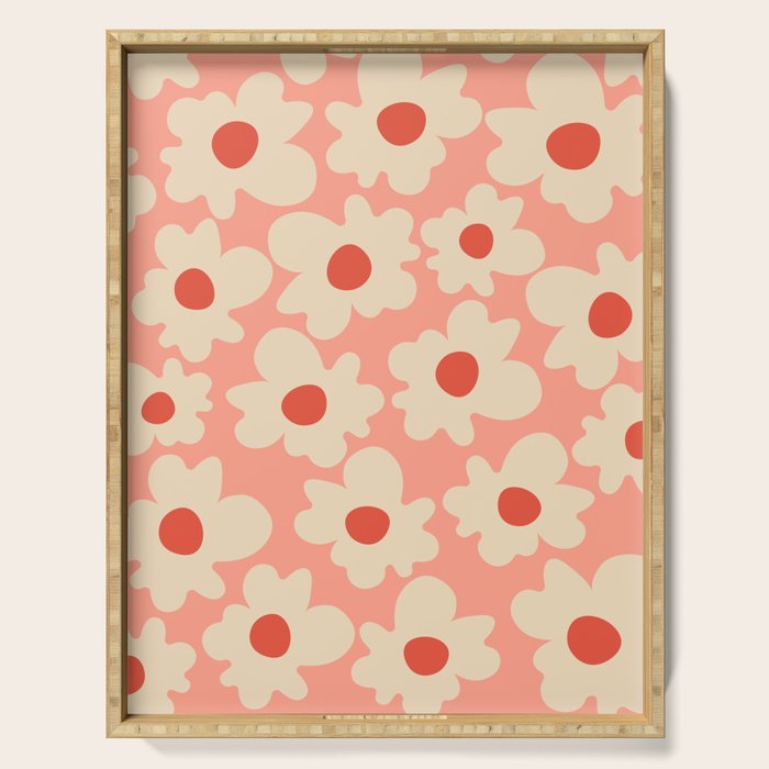 Abstract Flower Shape - Peach, Red and Cream Serving Tray Gallery Image 1