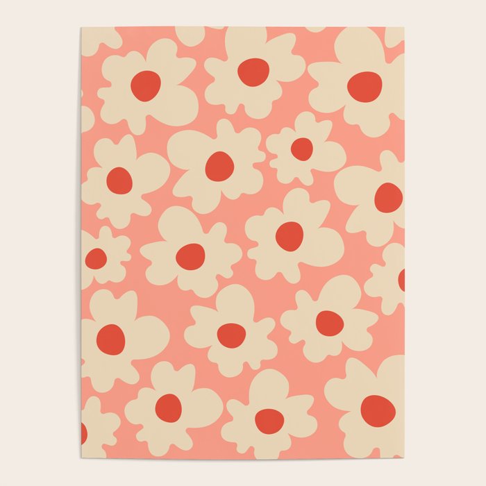 Abstract Flower Shape - Peach, Red and Cream Poster Gallery Image 4