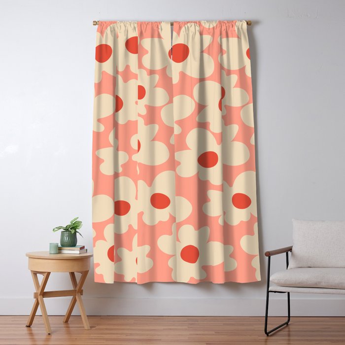 Abstract Flower Shape - Peach, Red and Cream Window Curtain Gallery Image 5