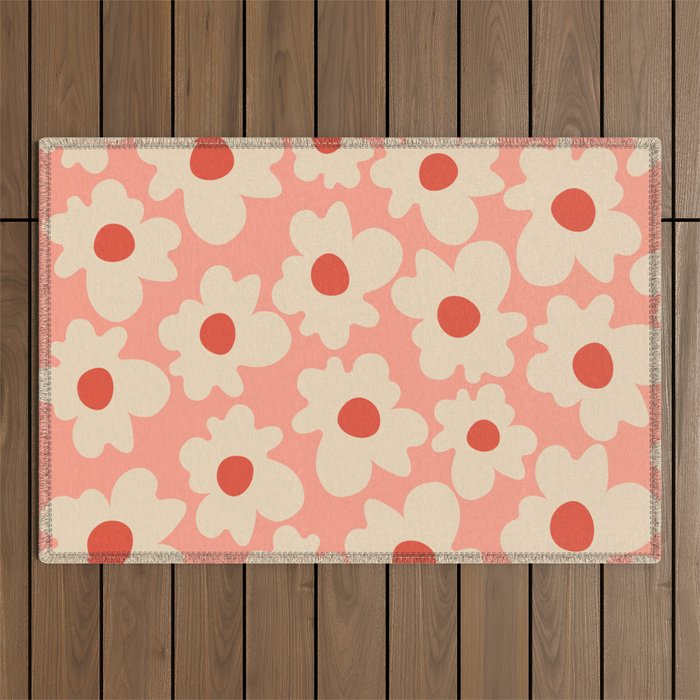 Abstract Flower Shape - Peach, Red and Cream Outdoor Rug Gallery Image 1