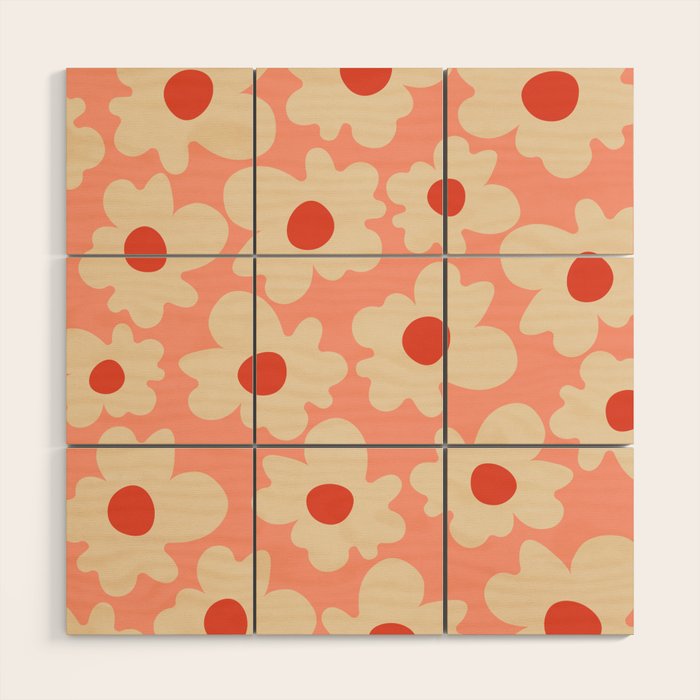 Abstract Flower Shape - Peach, Red and Cream Wood Wall Art Gallery Image 1