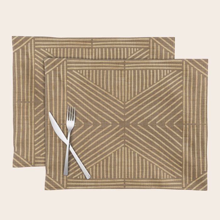 Golden ochre lines - textured abstract geometric Placemat Gallery Image 1
