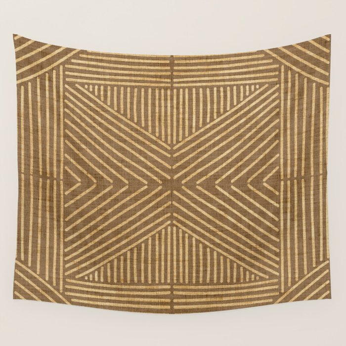 Golden ochre lines - textured abstract geometric Wall Tapestry Gallery Image 1