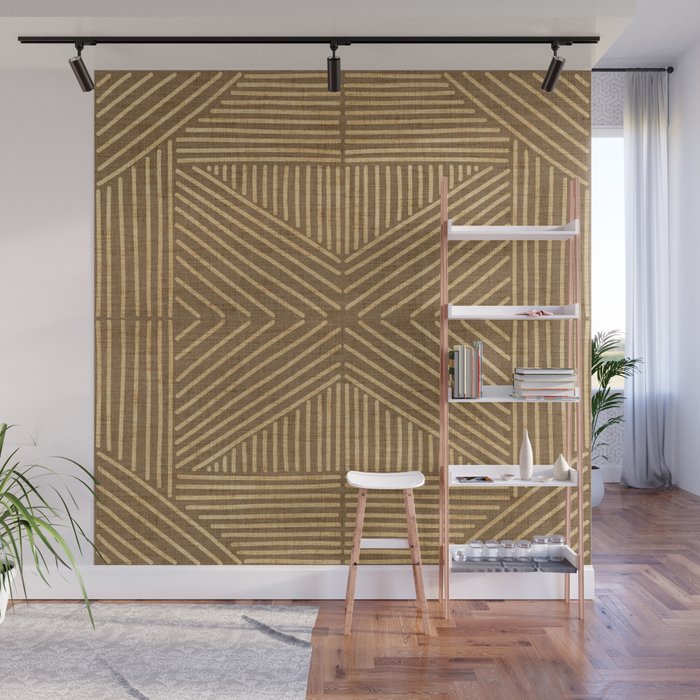 Golden ochre lines - textured abstract geometric Wall Mural Gallery Image 1