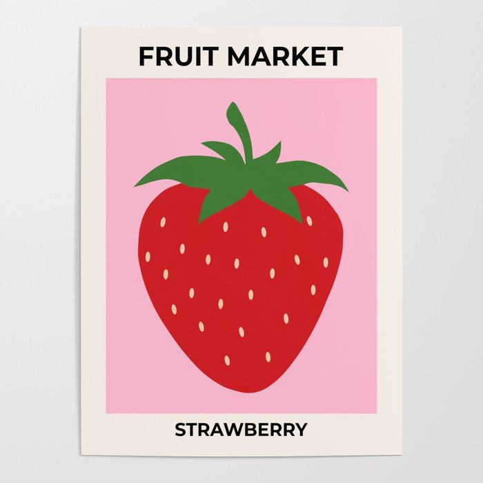 Fruit Market Print Pink Strawberry Print Fruit Art Modern Decor Food Art Abstract Poster Gallery Image 4