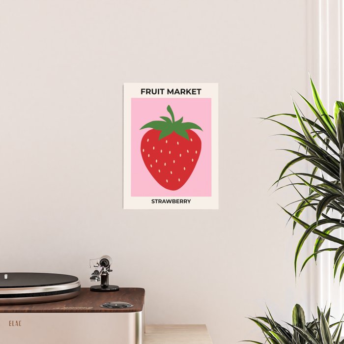 Fruit Market Print Pink Strawberry Print Fruit Art Modern Decor Food Art Abstract Poster Gallery Image 2