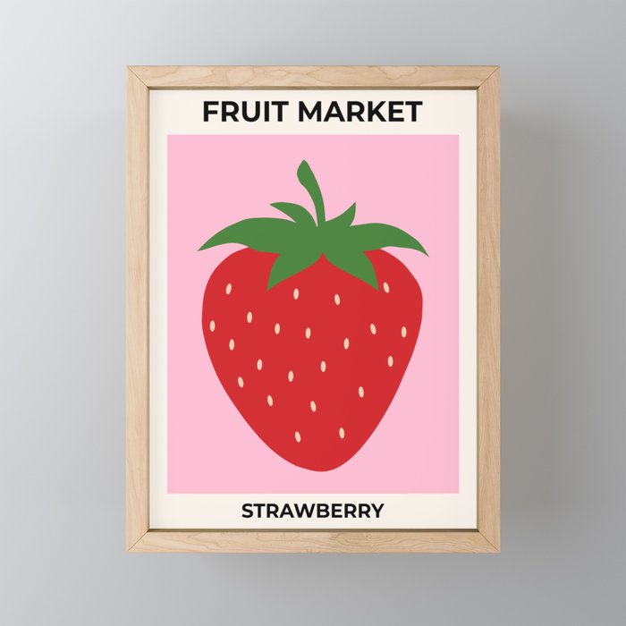 Fruit Market Print Pink Strawberry Print Fruit Art Modern Decor Food Art Abstract Mini Art Print Gallery Image 1