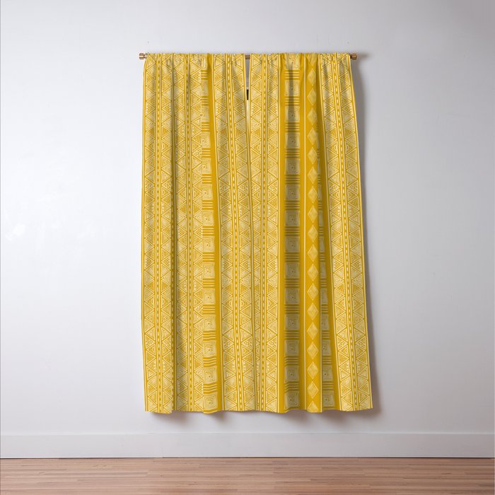 Mustard Yellow Tribal Ethnic Pattern | Sun Illustration | Vertical Stripes Window Curtain Gallery Image 3