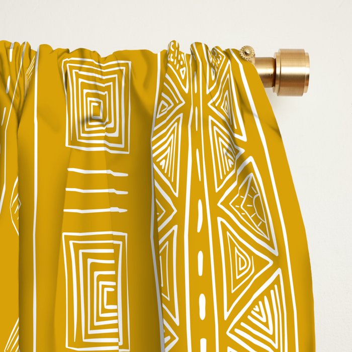 Mustard Yellow Tribal Ethnic Pattern | Sun Illustration | Vertical Stripes Window Curtain Gallery Image 2
