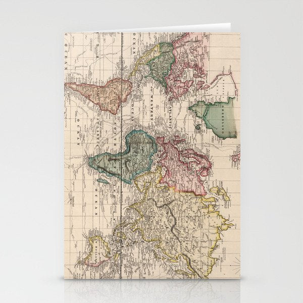 Vintage Map of The World (1833) Stationery Card Gallery Image 1
