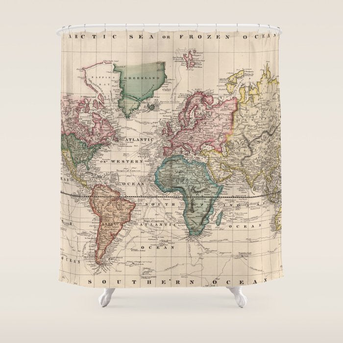 Vintage Map of The World (1833) Shower Curtain Gallery Image 1