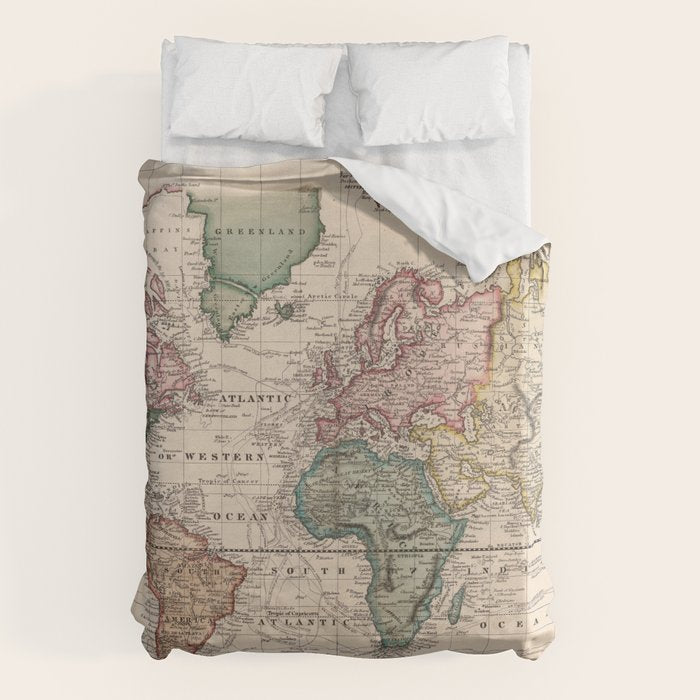 Vintage Map of The World (1833) Duvet Cover Gallery Image 1