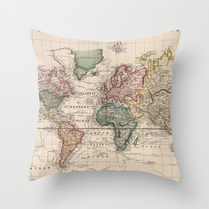 Vintage Map of The World (1833) Throw Pillow Gallery Image 6