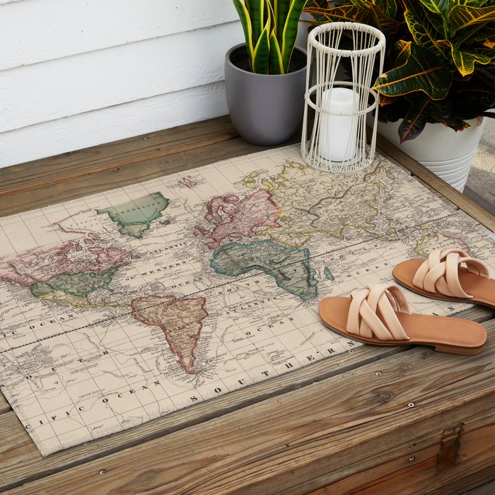 Vintage Map of The World (1833) Outdoor Rug Gallery Image 2