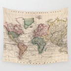 Vintage Map of The World (1833) Wall Tapestry Gallery Image 4