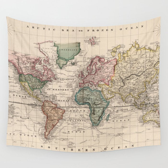 Vintage Map of The World (1833) Wall Tapestry Gallery Image 4