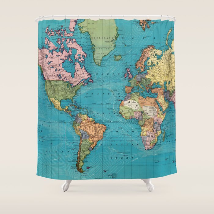 Vintage Map of The World (1897) Shower Curtain Gallery Image 1