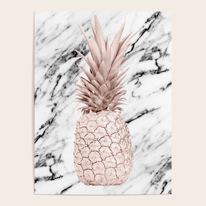 Rose Gold Pineapple on Black and White Marble Poster Gallery Image 4