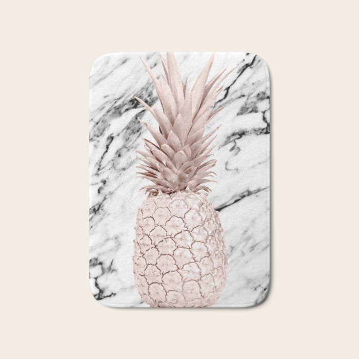 Rose Gold Pineapple on Black and White Marble Bath Mat Gallery Image 1