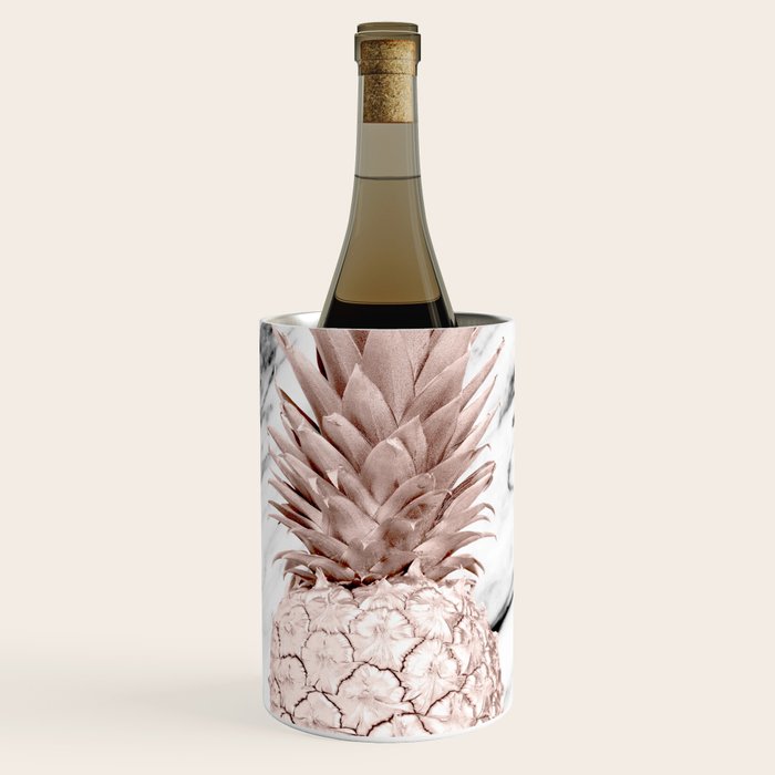 Rose Gold Pineapple on Black and White Marble Wine Chiller Gallery Image 1
