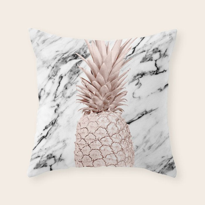 Rose Gold Pineapple on Black and White Marble Throw Pillow Gallery Image 6
