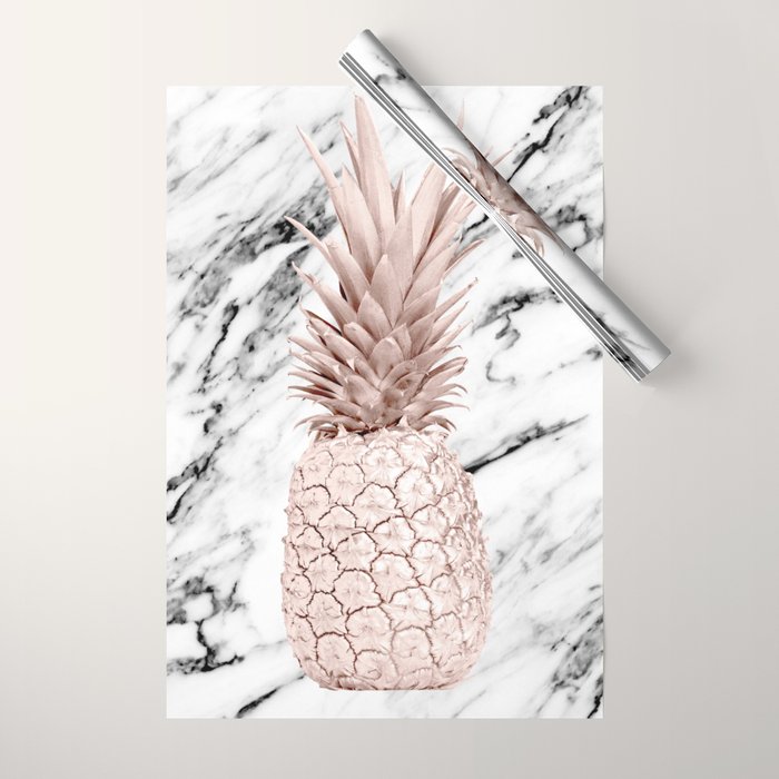 Rose Gold Pineapple on Black and White Marble Wrapping Paper Gallery Image 1