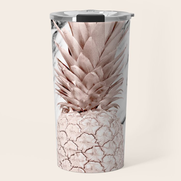 Rose Gold Pineapple on Black and White Marble Travel Mug Gallery Image 1