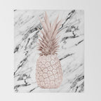 Rose Gold Pineapple on Black and White Marble Throw Blanket Gallery Image 2