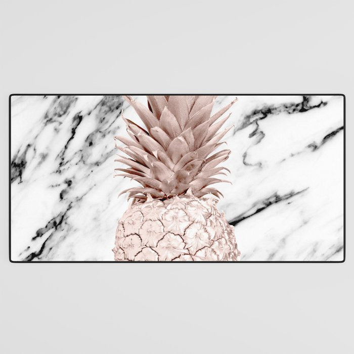 Rose Gold Pineapple on Black and White Marble Desk Mat Gallery Image 3