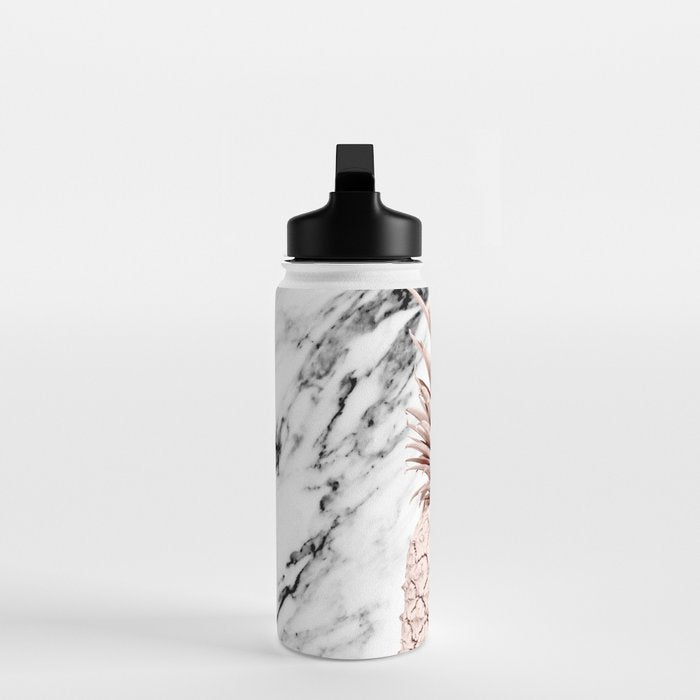 Rose Gold Pineapple on Black and White Marble Water Bottle Gallery Image 3