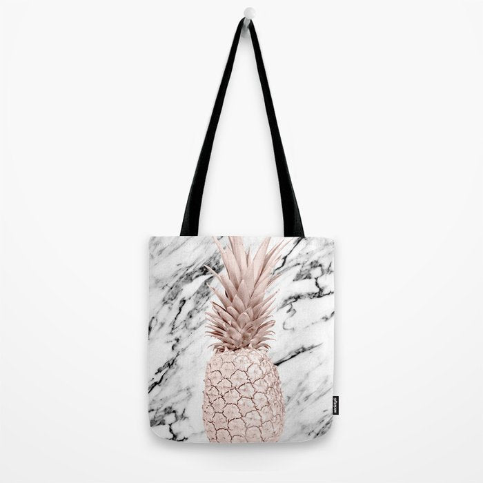 Rose Gold Pineapple on Black and White Marble Tote Bag Gallery Image 2