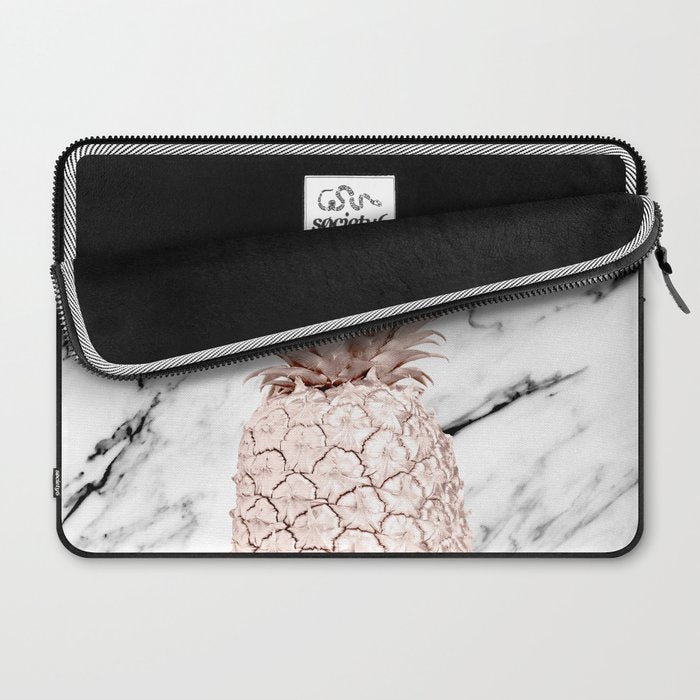 Rose Gold Pineapple on Black and White Marble Laptop Sleeve Gallery Image 2