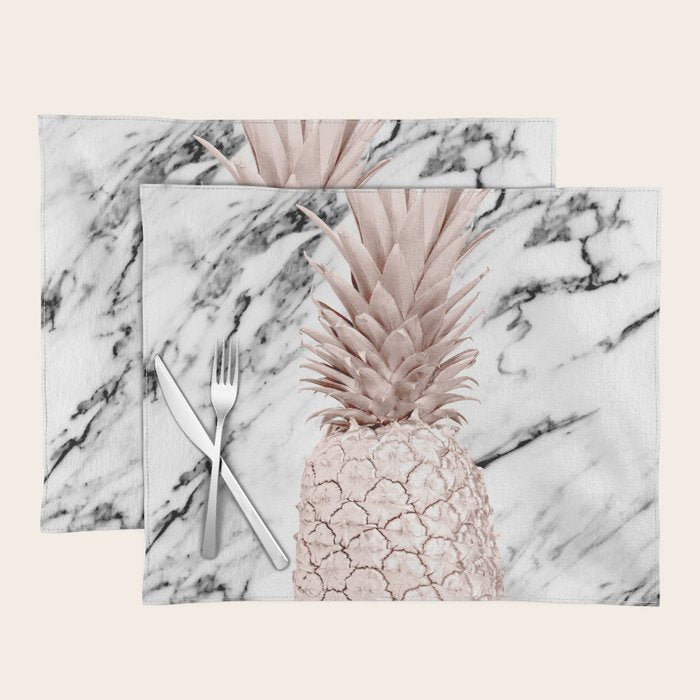 Rose Gold Pineapple on Black and White Marble Placemat Gallery Image 1