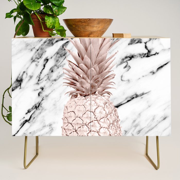 Rose Gold Pineapple on Black and White Marble Credenza Gallery Image 1